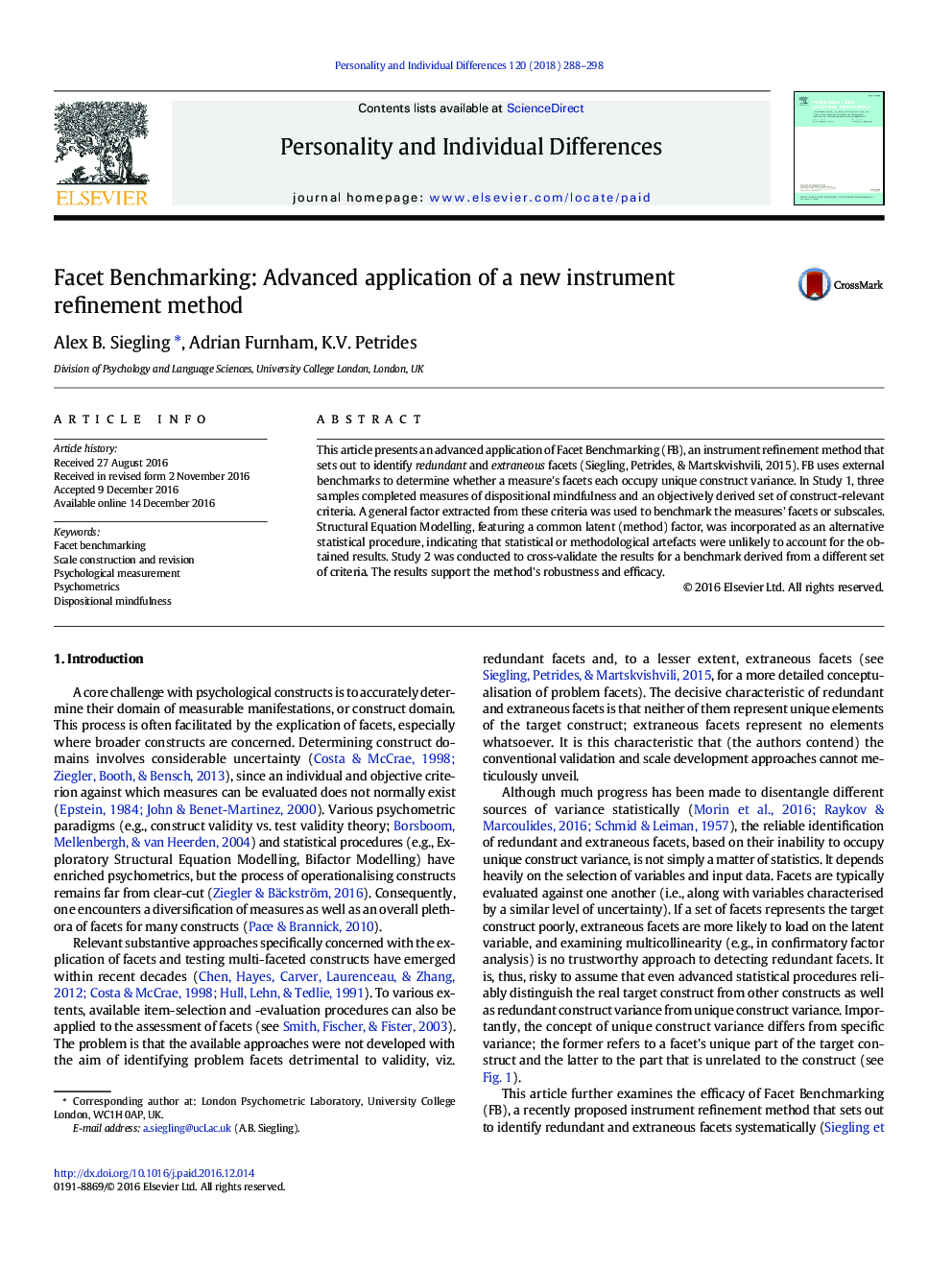 Facet Benchmarking: Advanced application of a new instrument refinement method