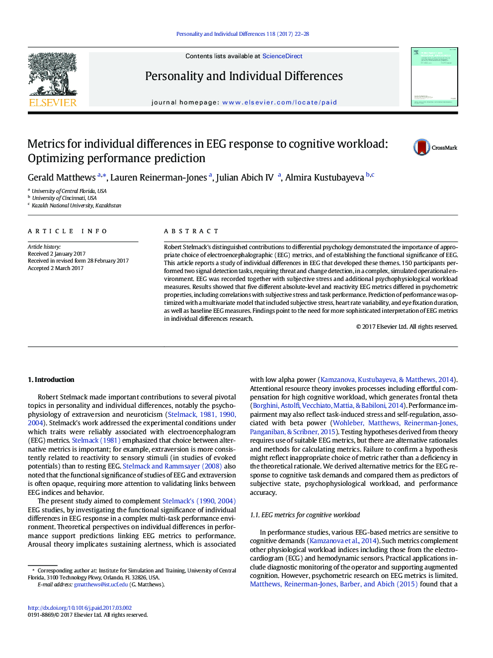 Metrics for individual differences in EEG response to cognitive workload: Optimizing performance prediction
