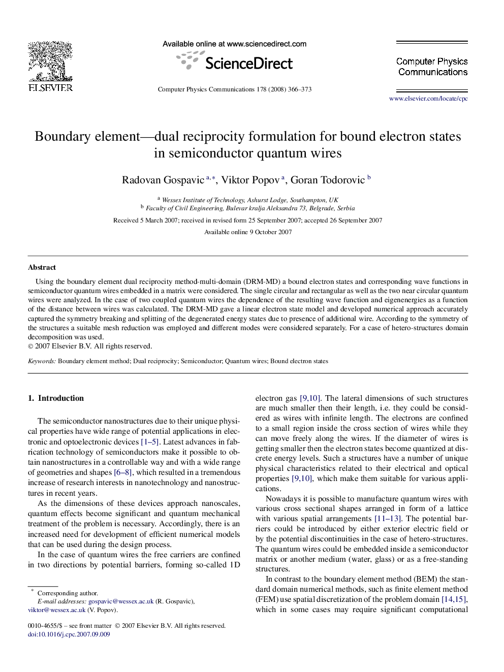 Boundary element—dual reciprocity formulation for bound electron states in semiconductor quantum wires