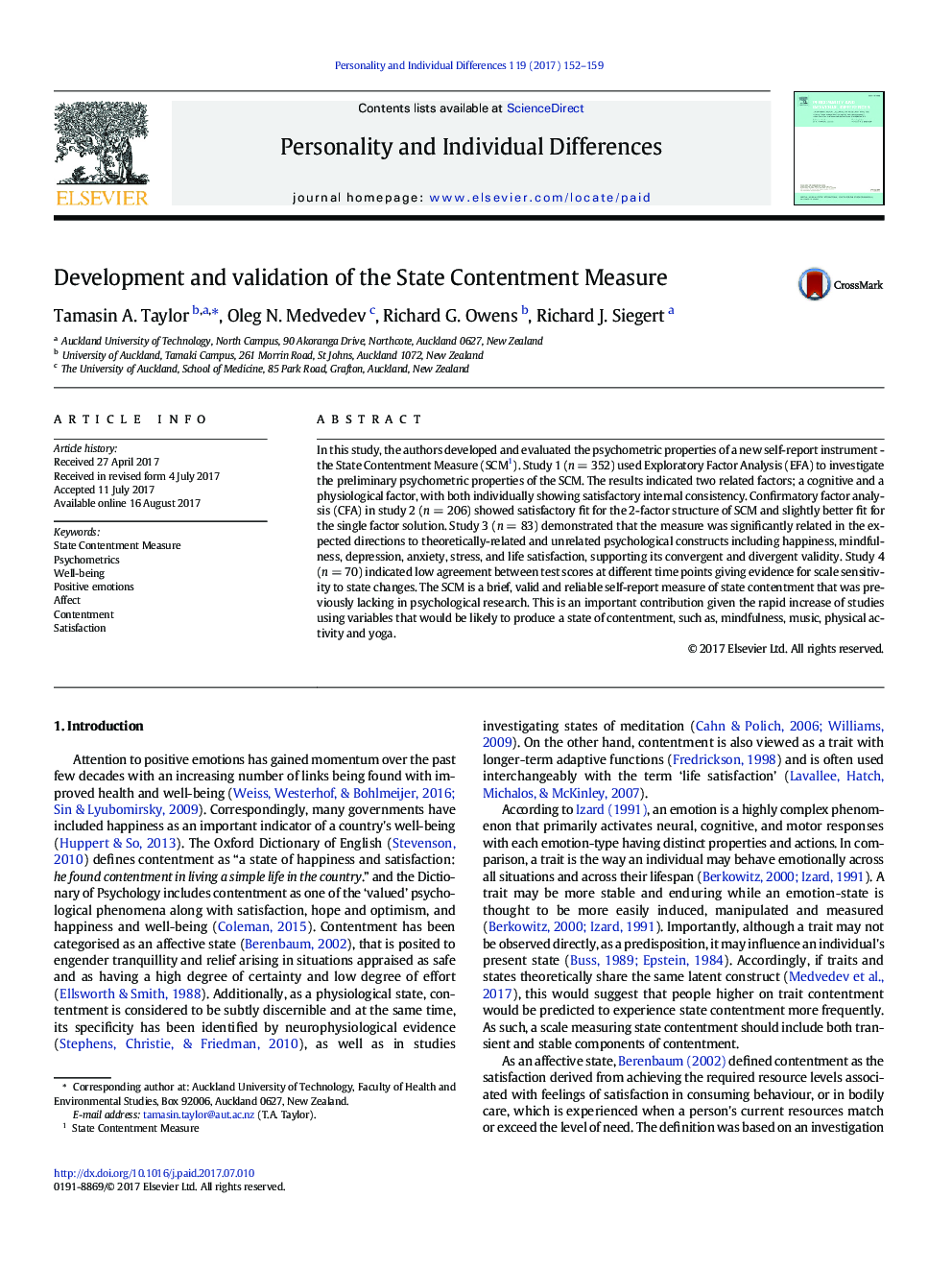 Development and validation of the State Contentment Measure