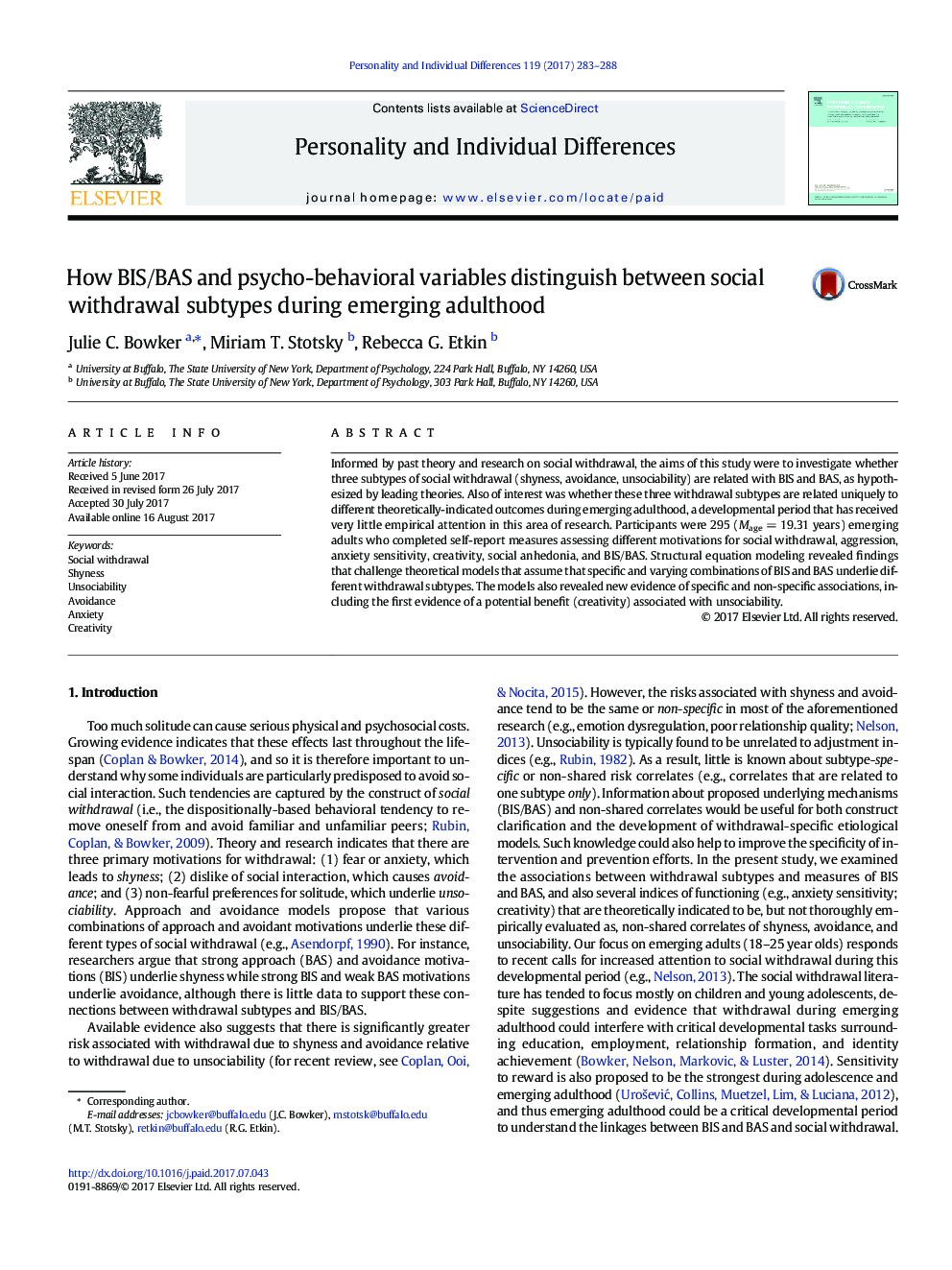 How BIS/BAS and psycho-behavioral variables distinguish between social withdrawal subtypes during emerging adulthood