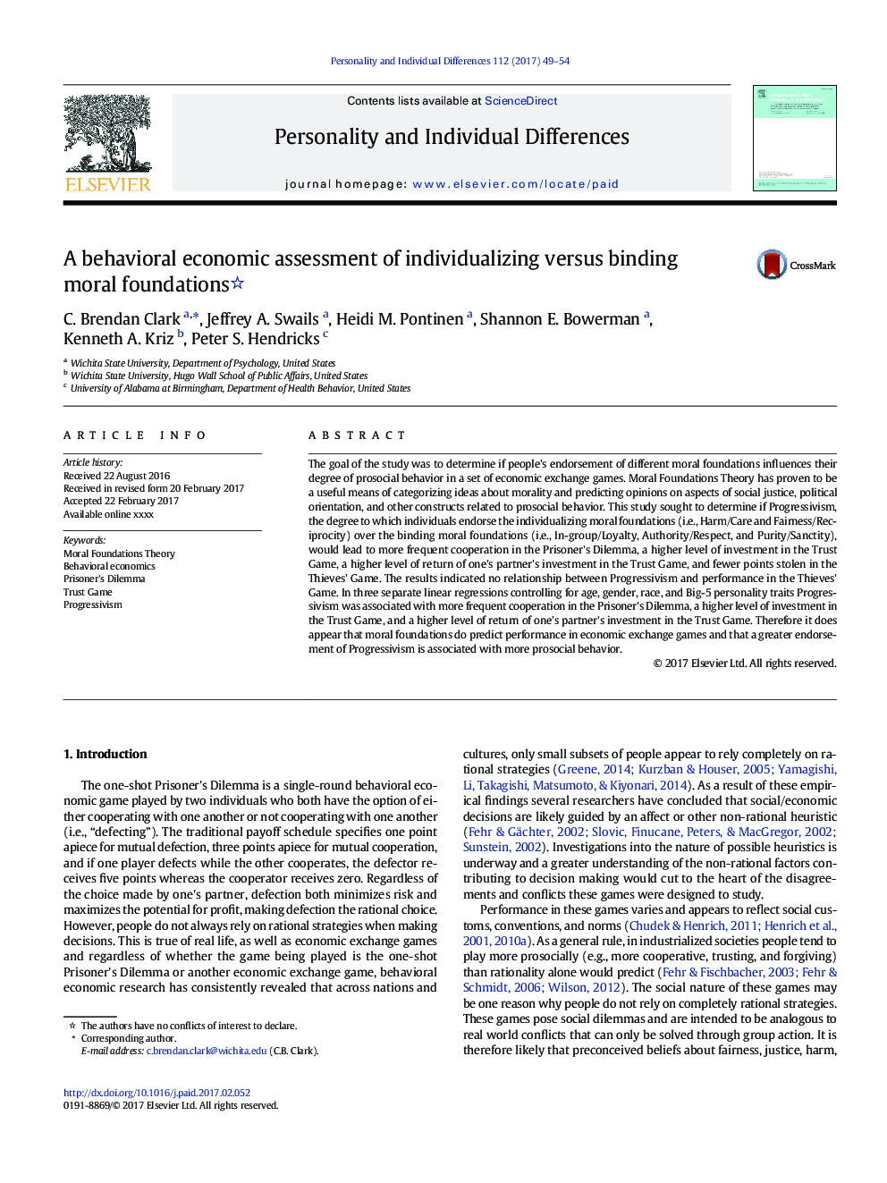 A behavioral economic assessment of individualizing versus binding moral foundations