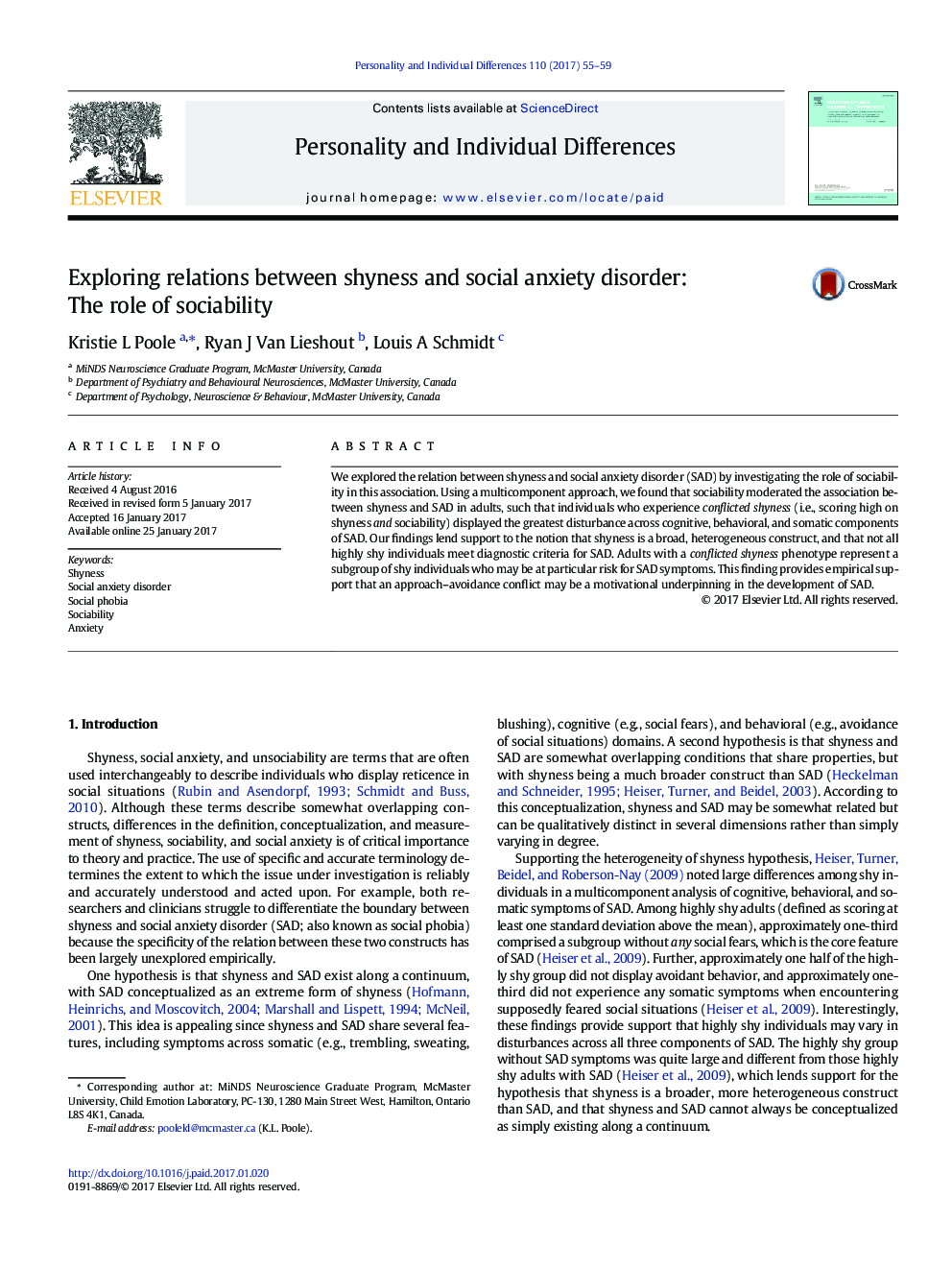 Exploring relations between shyness and social anxiety disorder: The role of sociability