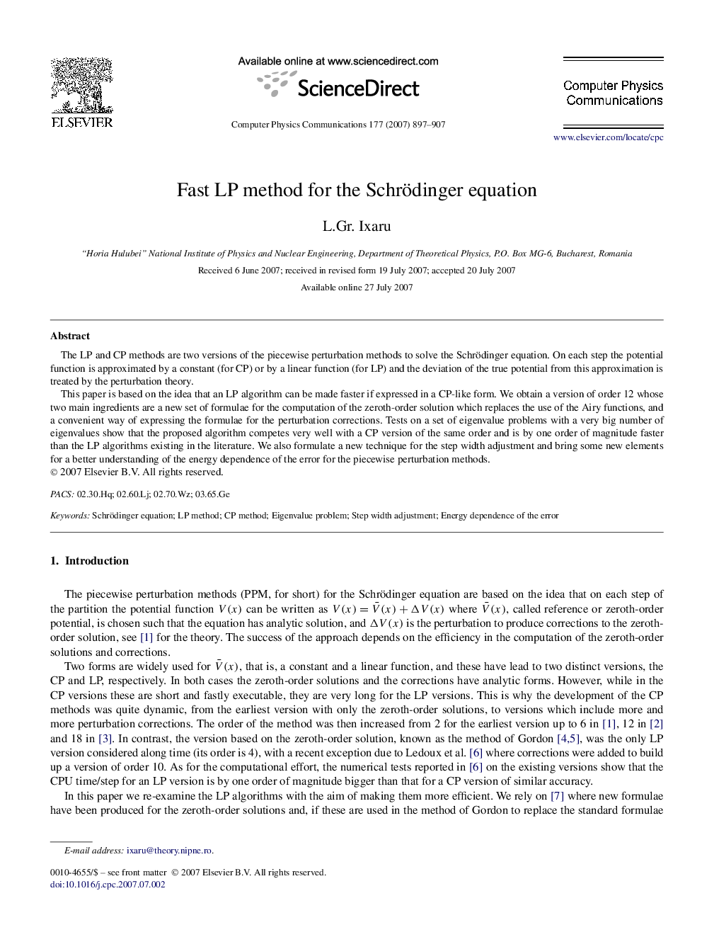 Fast LP method for the Schrödinger equation