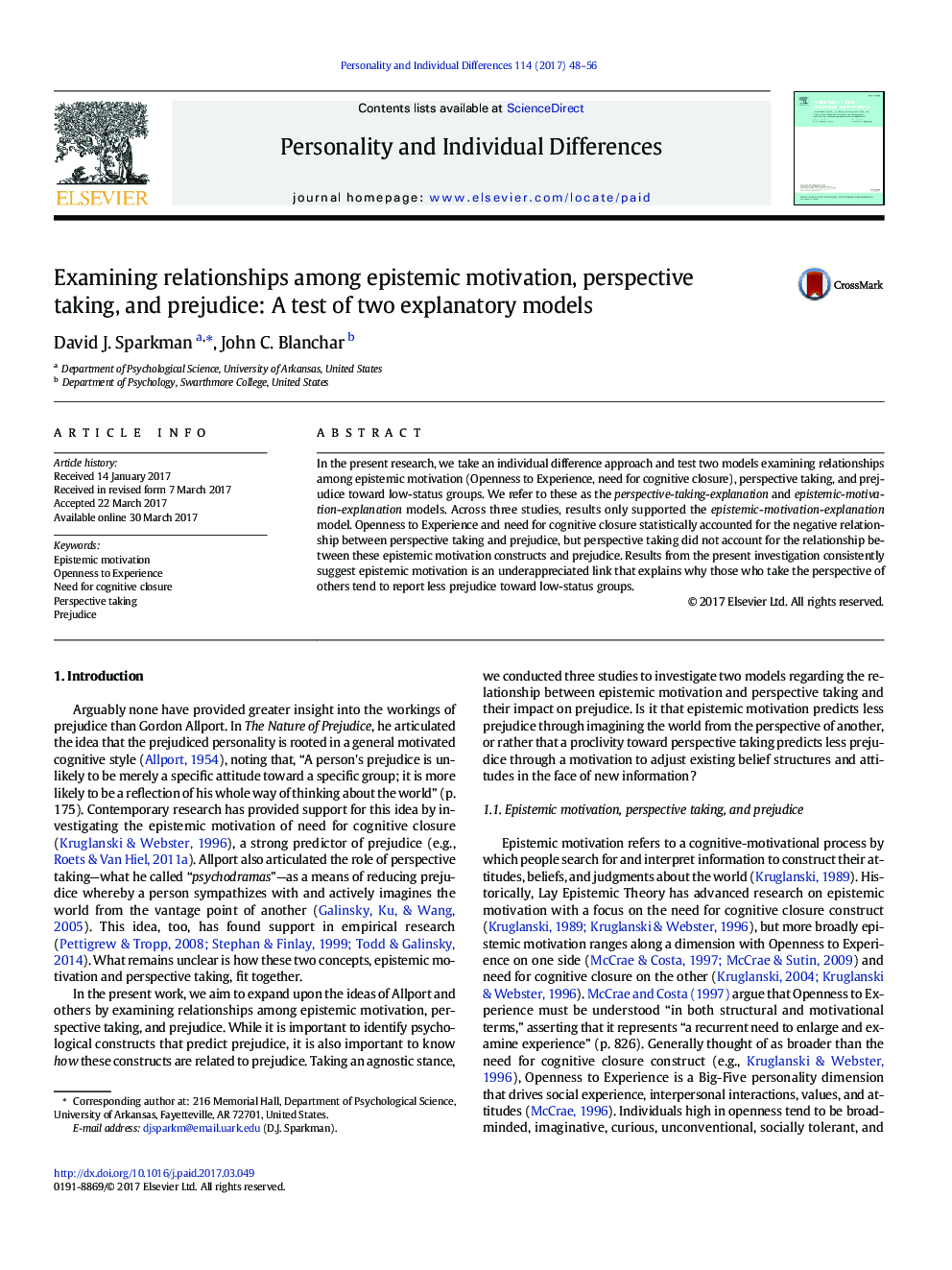 Examining relationships among epistemic motivation, perspective taking, and prejudice: A test of two explanatory models