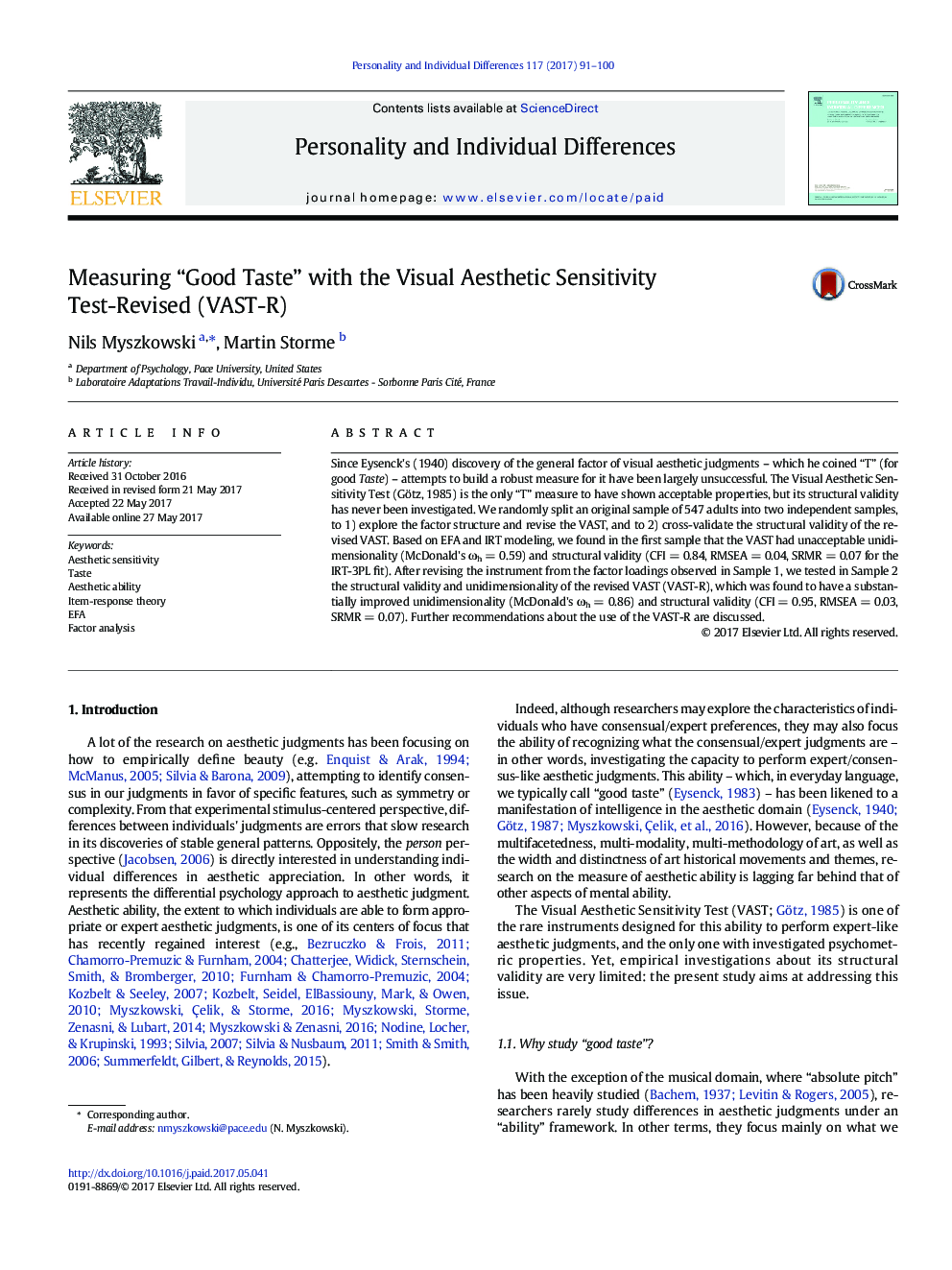 Measuring “Good Taste” with the Visual Aesthetic Sensitivity Test-Revised (VAST-R)