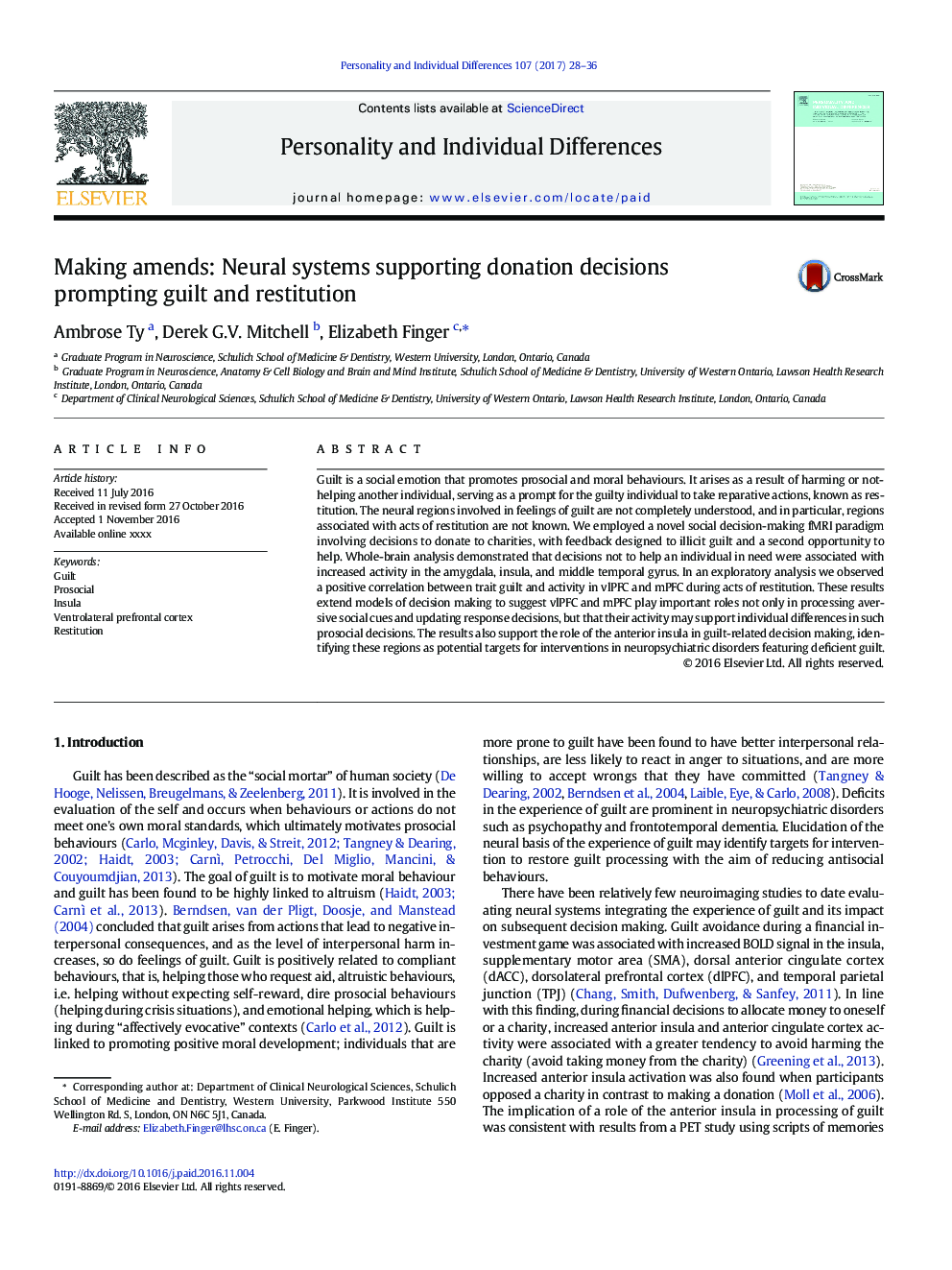 Making amends: Neural systems supporting donation decisions prompting guilt and restitution