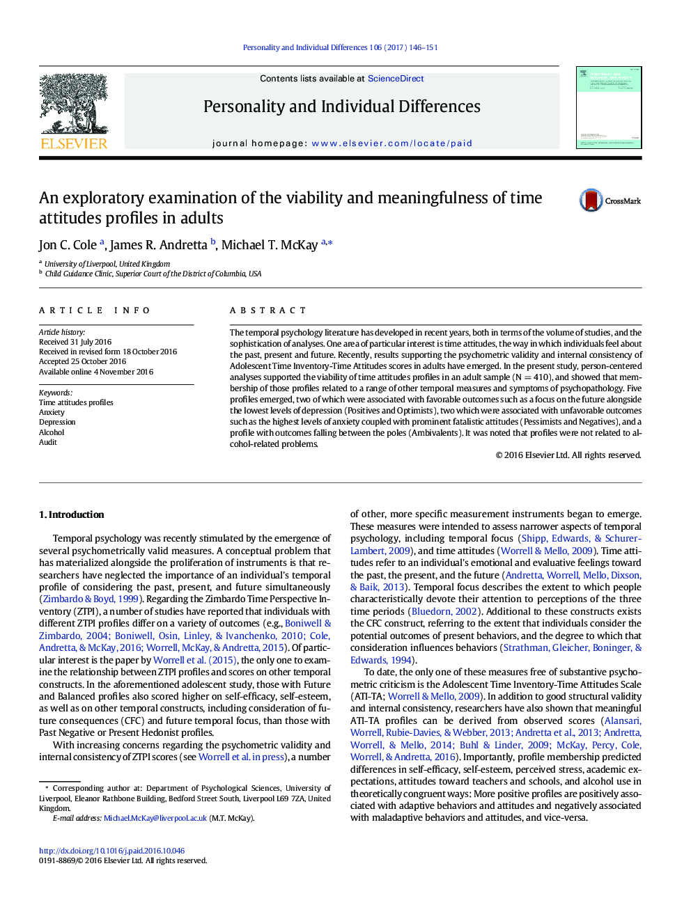 An exploratory examination of the viability and meaningfulness of time attitudes profiles in adults