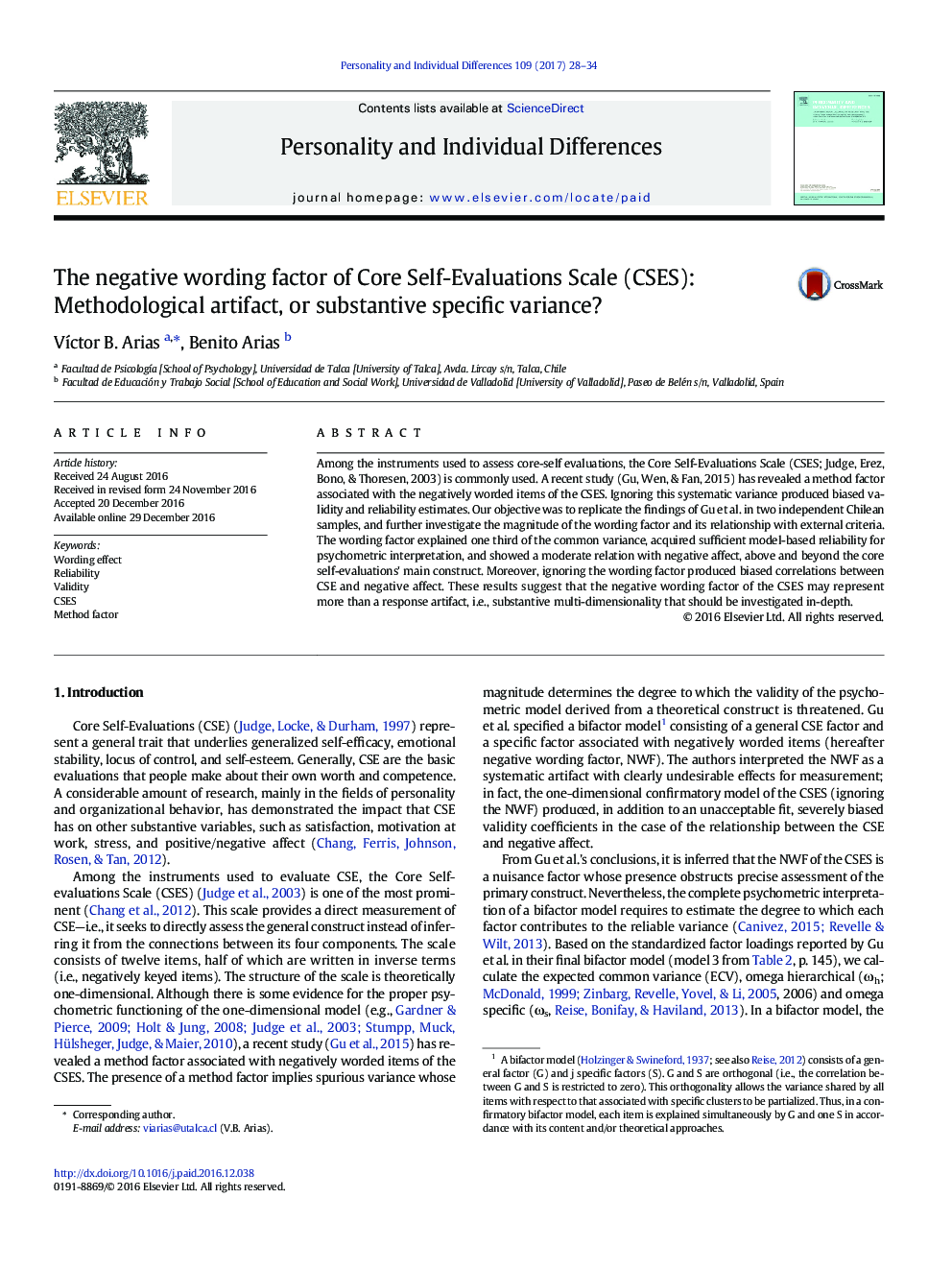 The negative wording factor of Core Self-Evaluations Scale (CSES): Methodological artifact, or substantive specific variance?