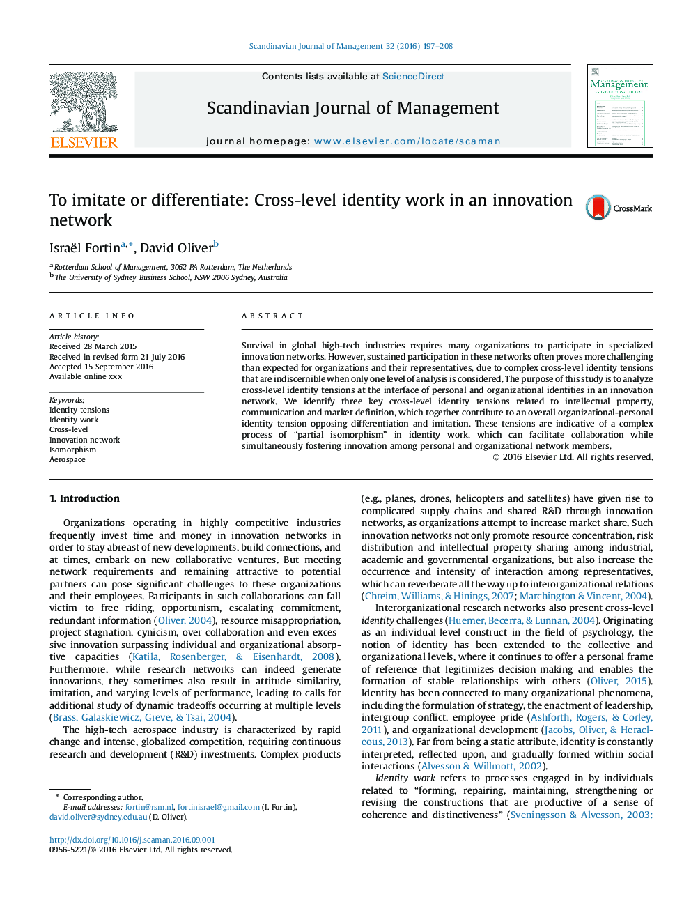 To imitate or differentiate: Cross-level identity work in an innovation network