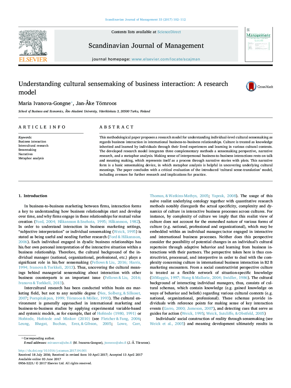 Understanding cultural sensemaking of business interaction: A research model