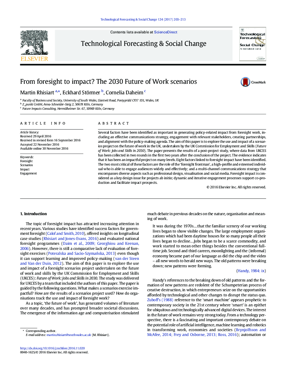 From foresight to impact? The 2030 Future of Work scenarios