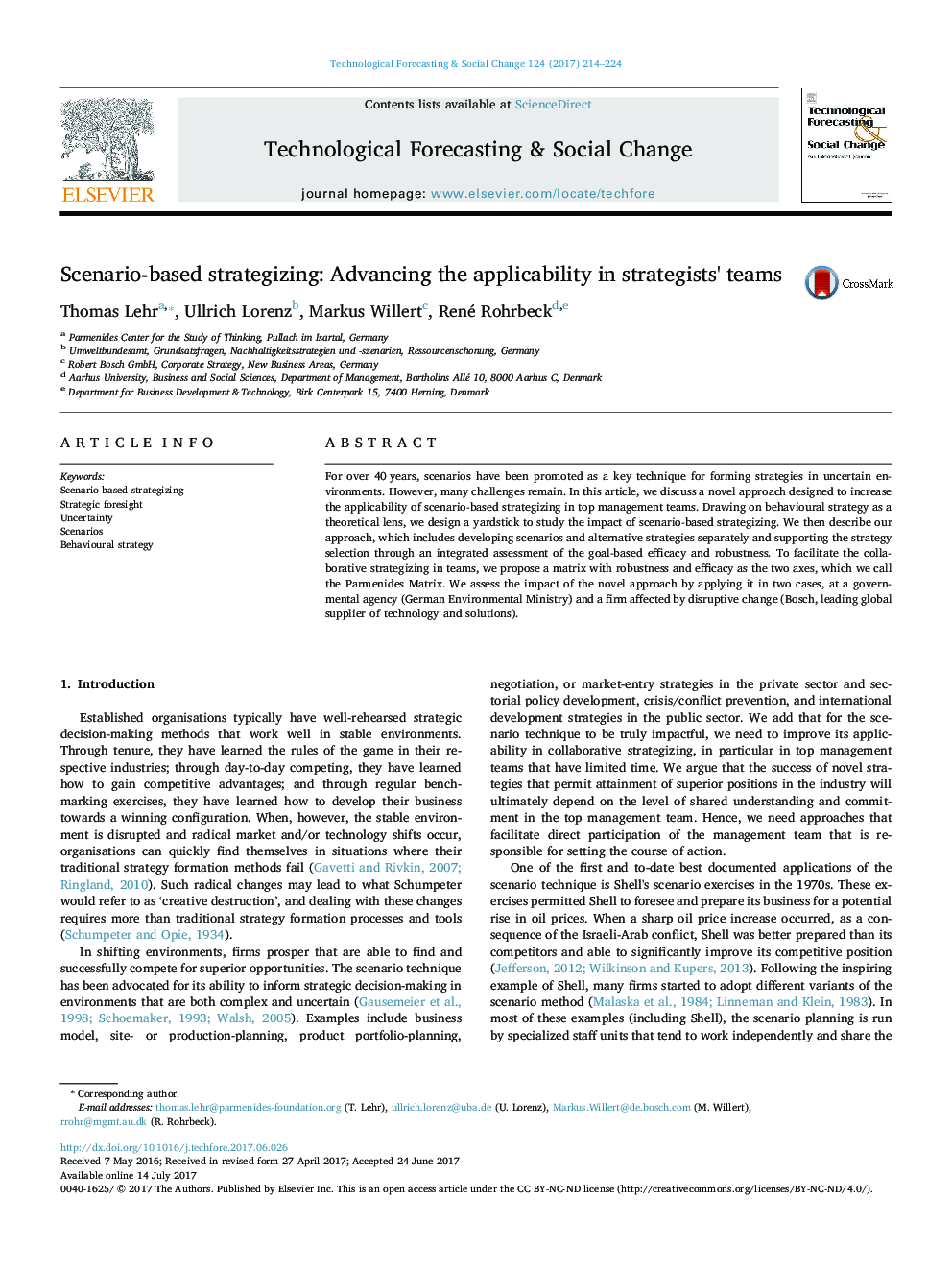 Scenario-based strategizing: Advancing the applicability in strategists' teams