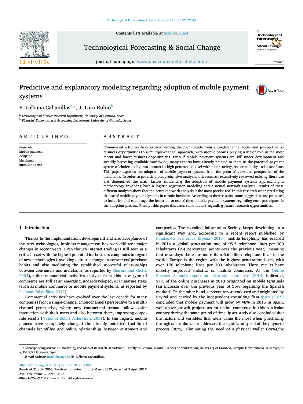 Predictive and explanatory modeling regarding adoption of mobile payment systems