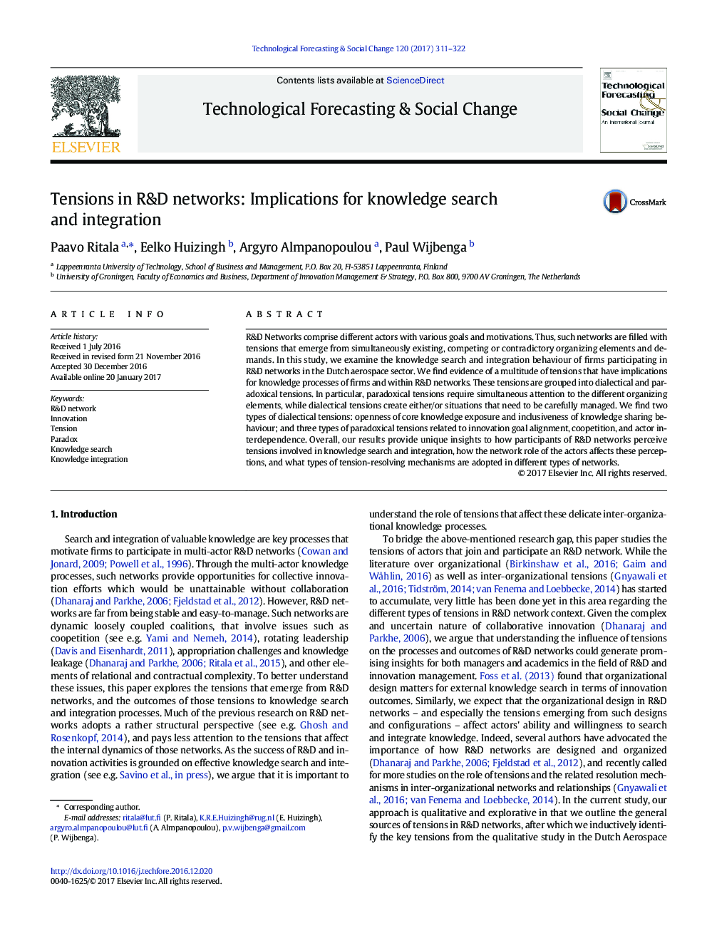 Tensions in R&D networks: Implications for knowledge search and integration