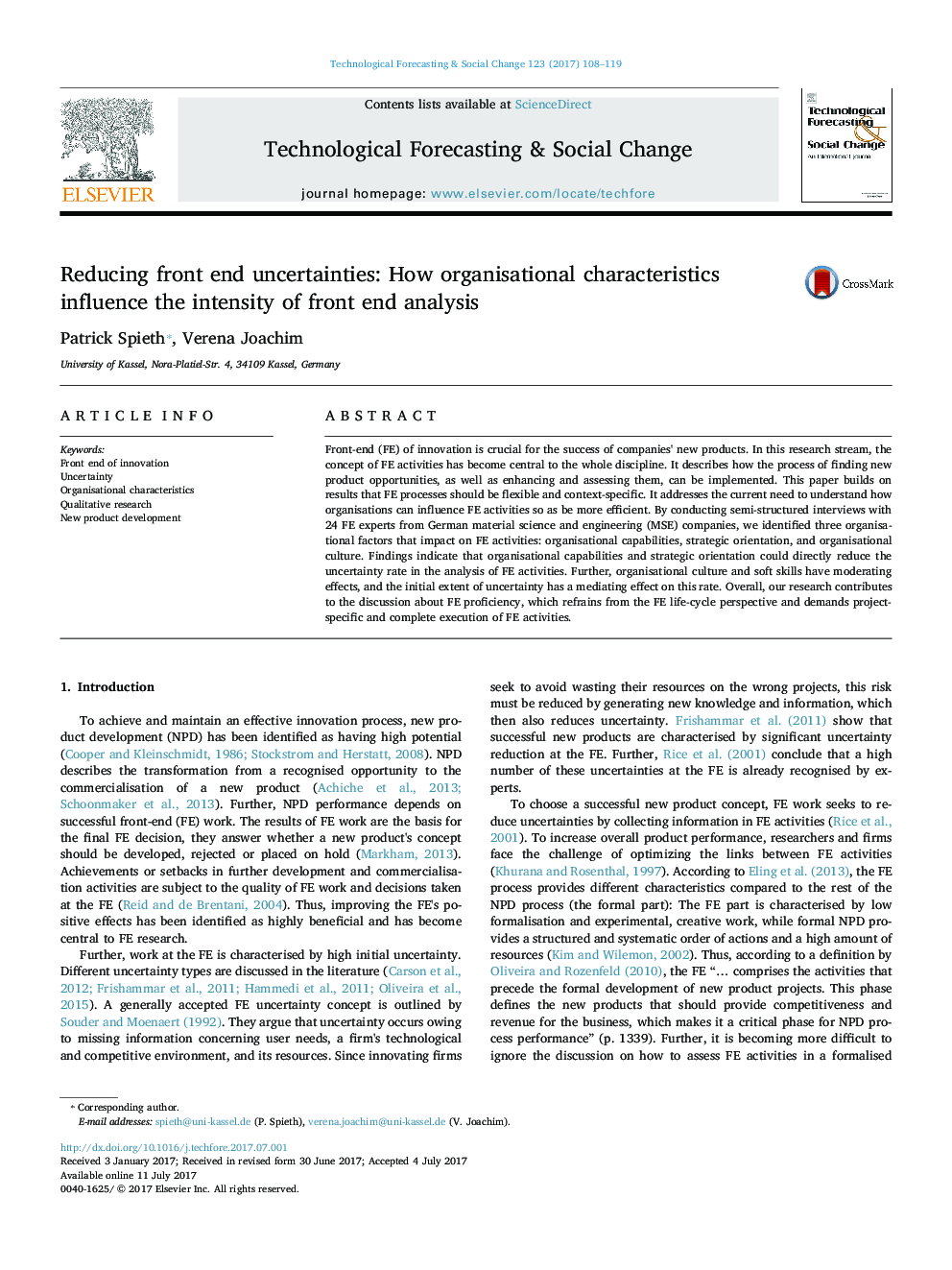 Reducing front end uncertainties: How organisational characteristics influence the intensity of front end analysis