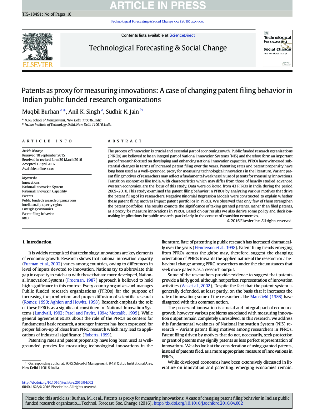 Patents as proxy for measuring innovations: A case of changing patent filing behavior in Indian public funded research organizations