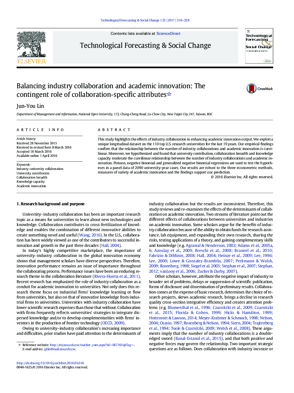 Balancing industry collaboration and academic innovation: The contingent role of collaboration-specific attributes