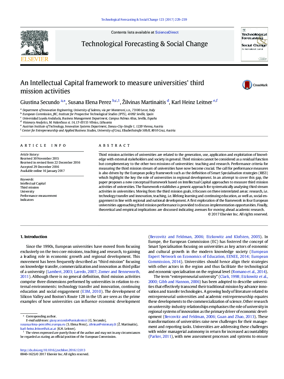 An Intellectual Capital framework to measure universities' third mission activities