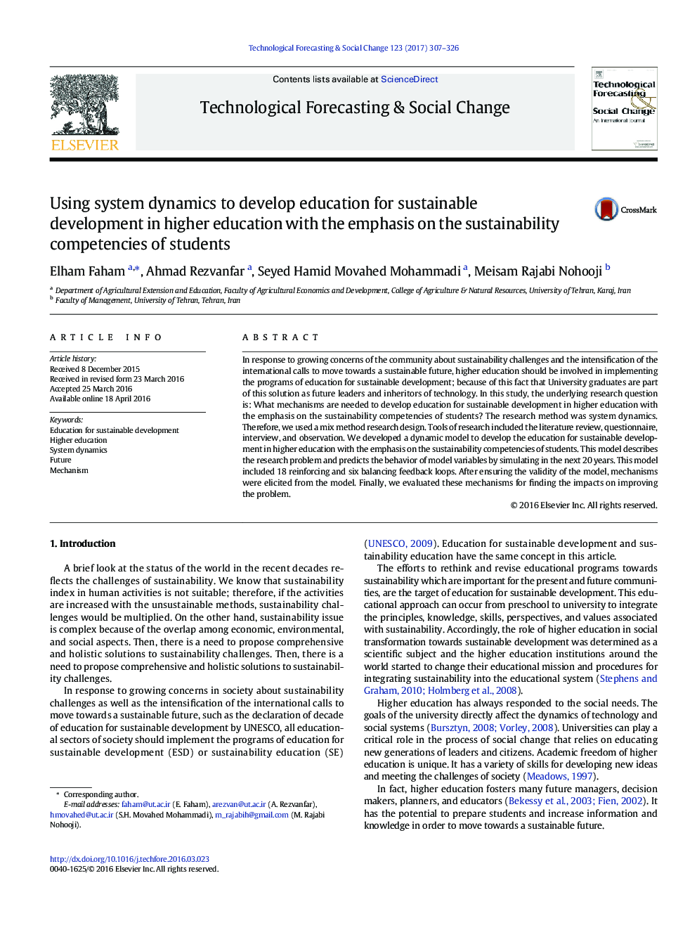 Using system dynamics to develop education for sustainable development in higher education with the emphasis on the sustainability competencies of students