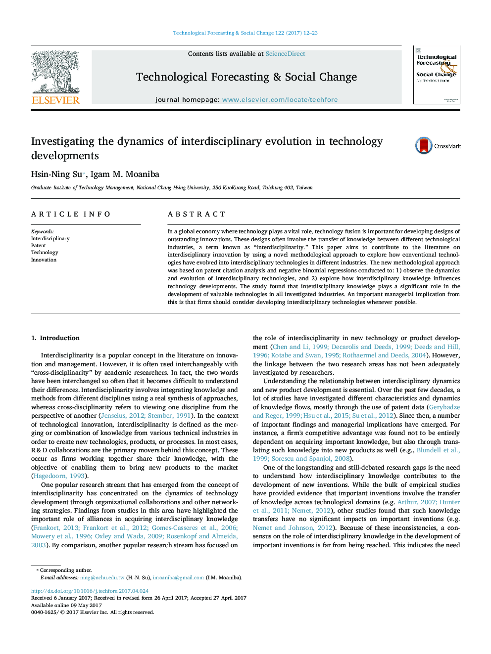 Investigating the dynamics of interdisciplinary evolution in technology developments