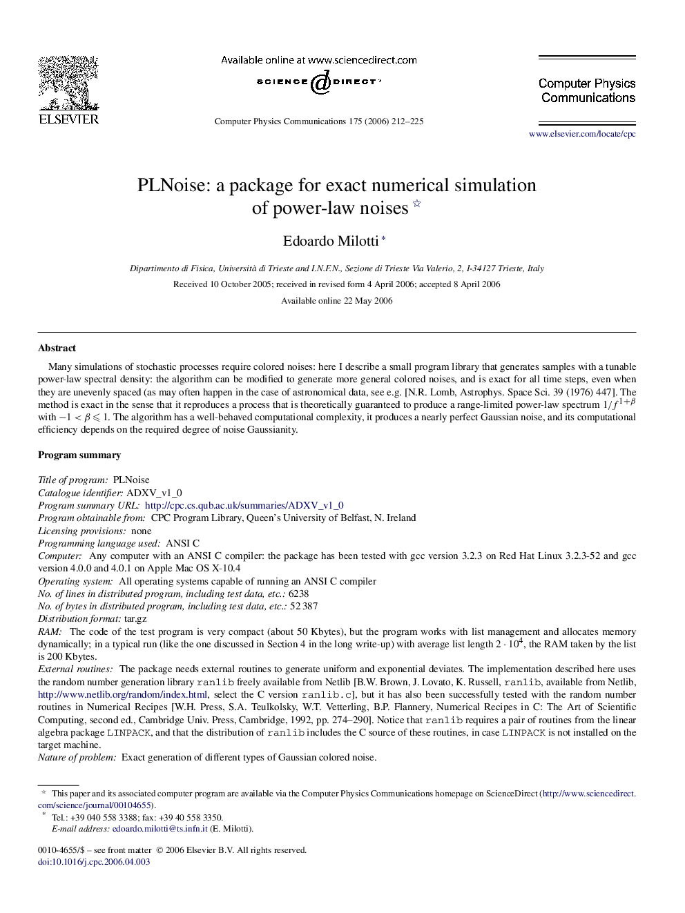 PLNoise: a package for exact numerical simulation of power-law noises 