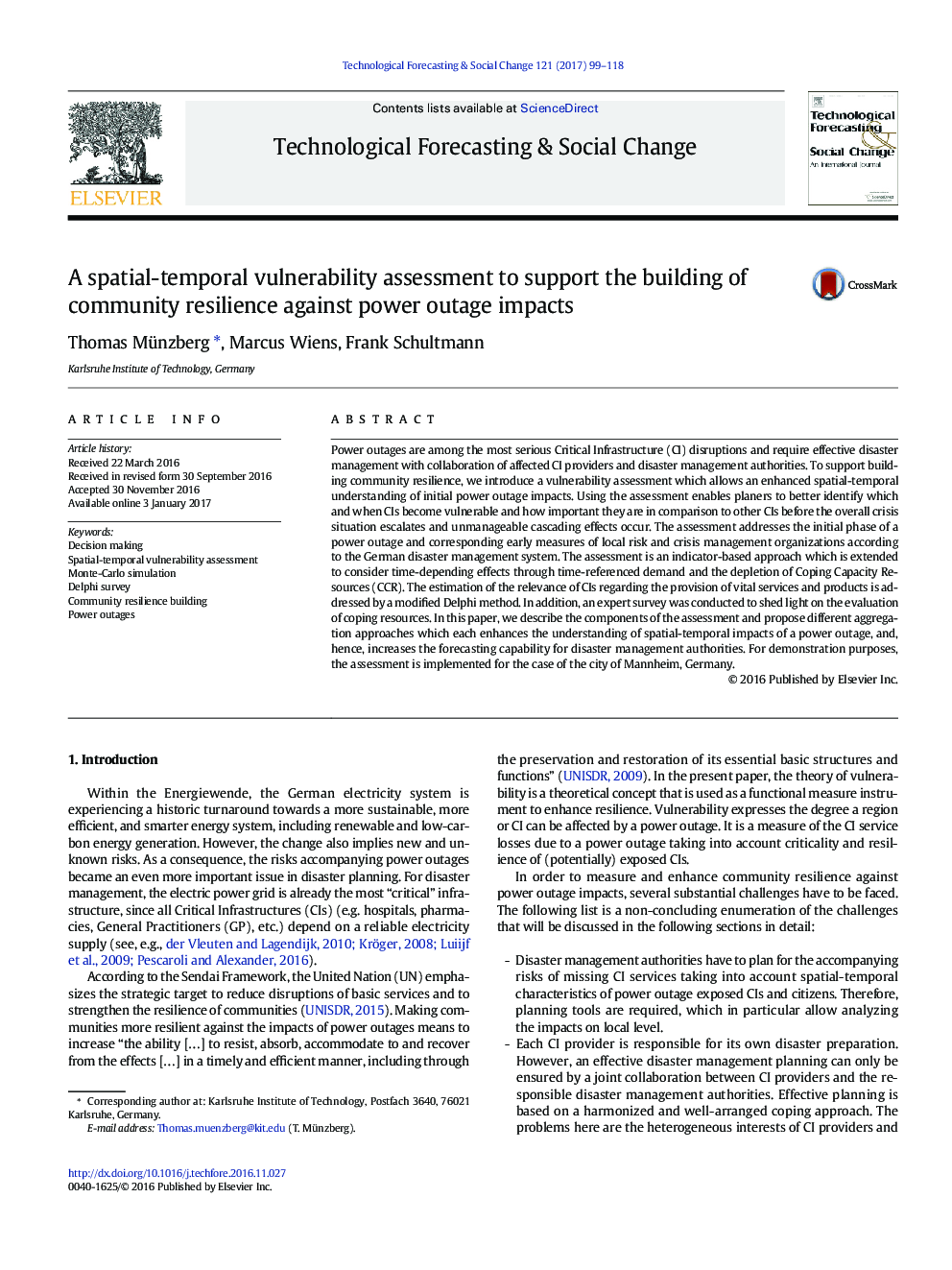 A spatial-temporal vulnerability assessment to support the building of community resilience against power outage impacts