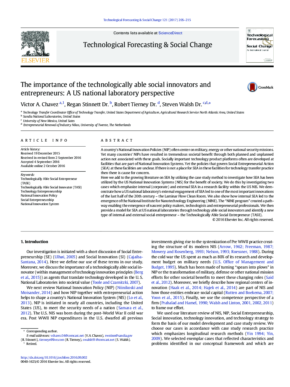 The importance of the technologically able social innovators and entrepreneurs: A US national laboratory perspective