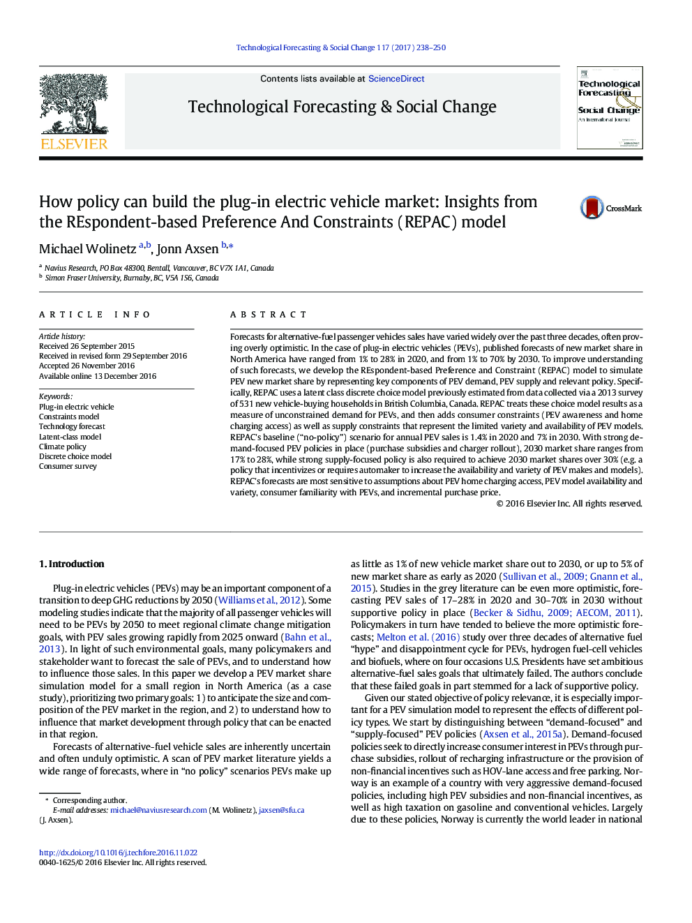 عکس صفحه اول مقاله: How policy can build the plug-in electric vehicle market: Insights from the REspondent-based Preference And Constraints (REPAC) model How policy can build the plug-in electric vehicle market: Insights from the REspondent-based Preference And Constraints (REPAC) model