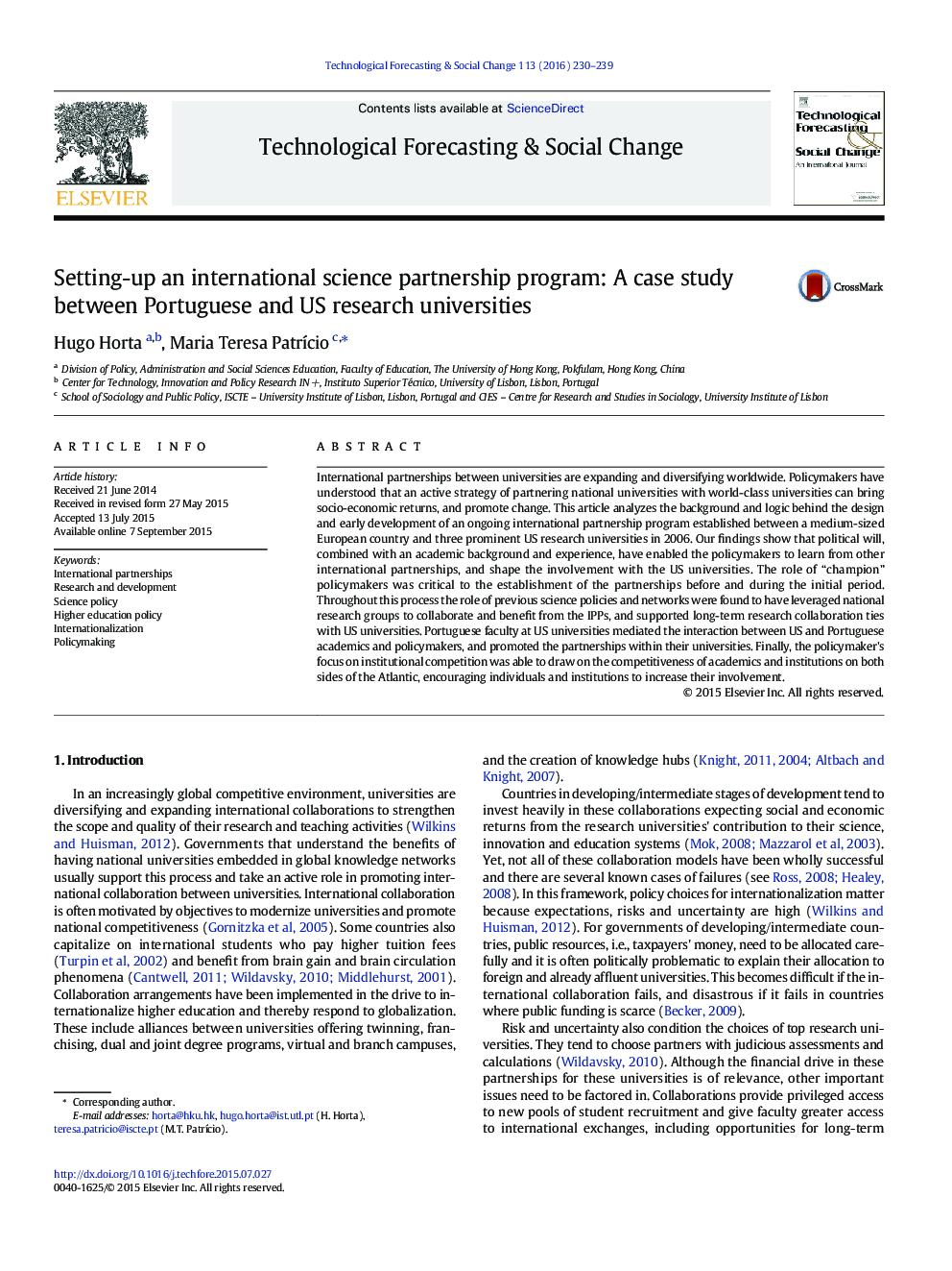 Setting-up an international science partnership program: A case study between Portuguese and US research universities