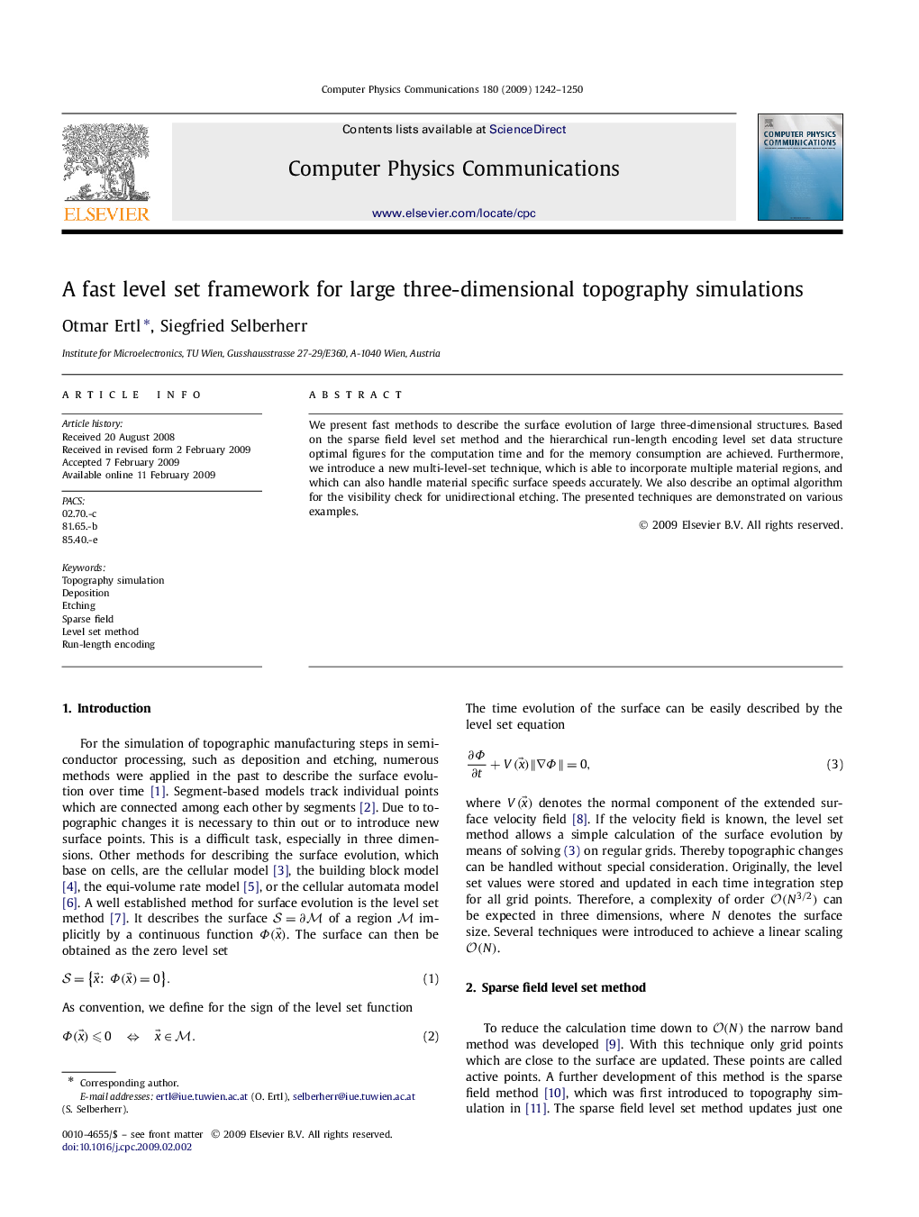 A fast level set framework for large three-dimensional topography simulations