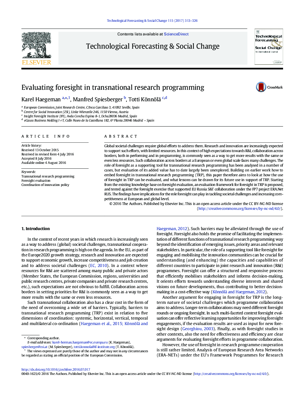 Evaluating foresight in transnational research programming