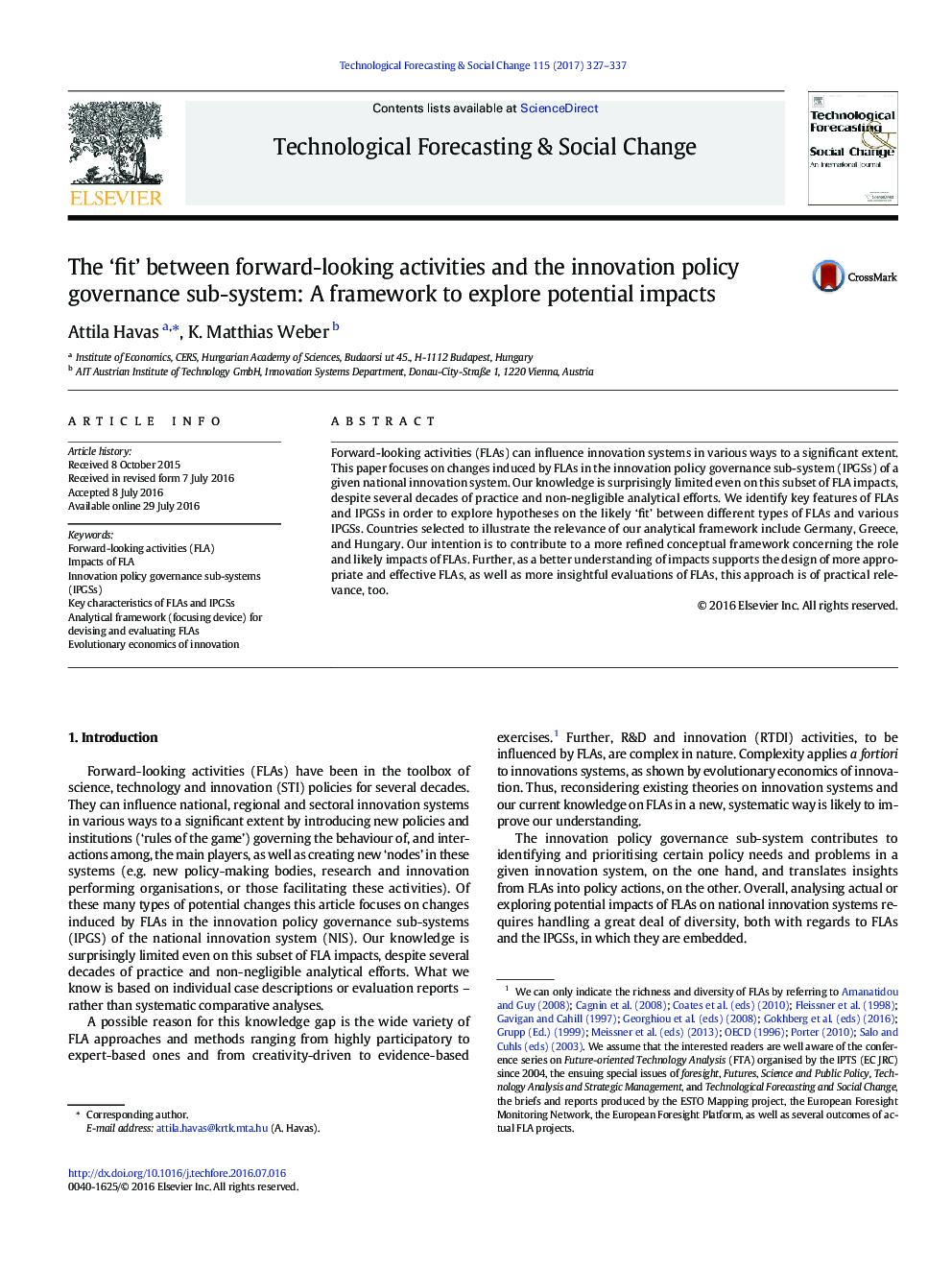 The 'fit' between forward-looking activities and the innovation policy governance sub-system: A framework to explore potential impacts