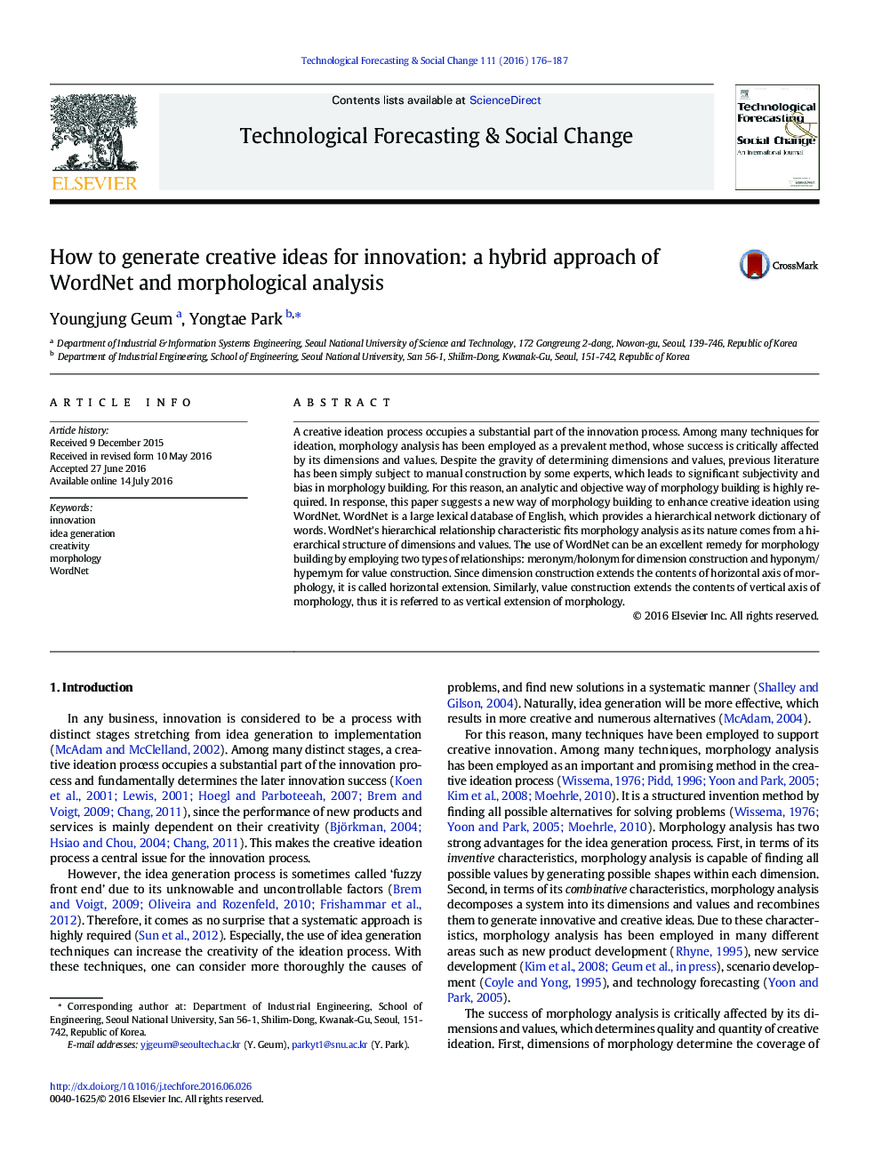 How to generate creative ideas for innovation: a hybrid approach of WordNet and morphological analysis