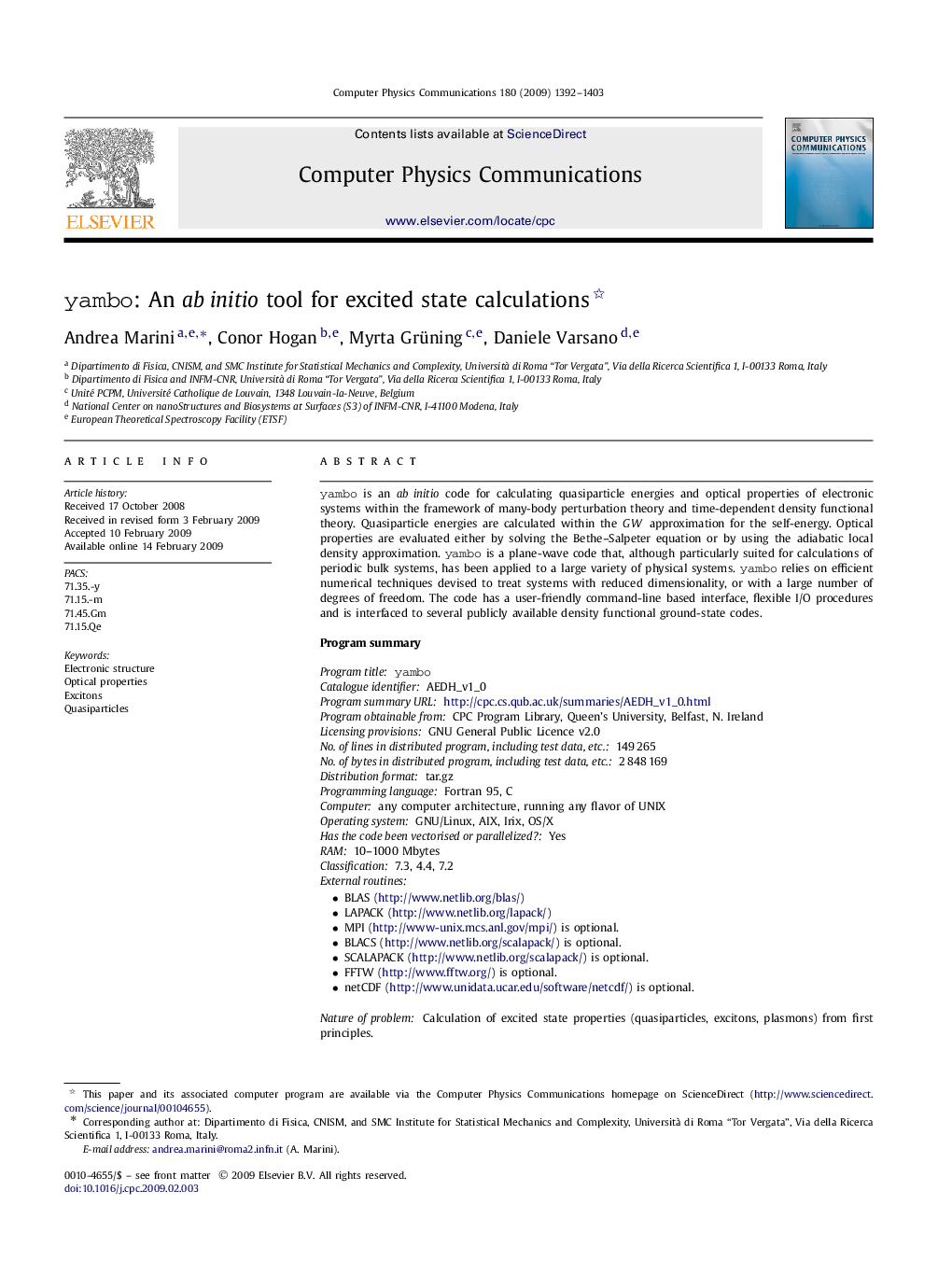 yambo: An ab initio tool for excited state calculations 