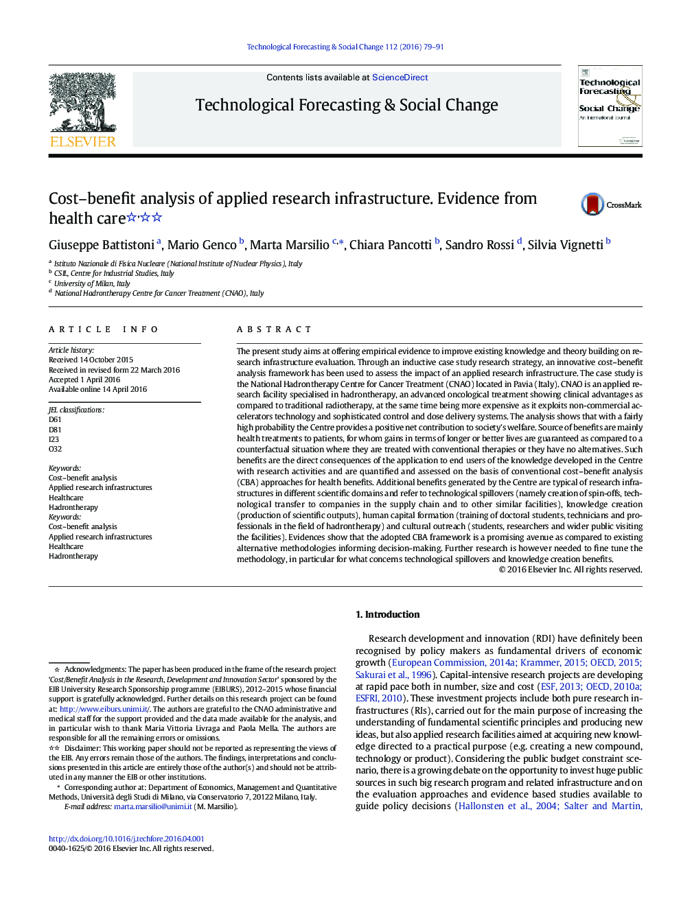 Cost-benefit analysis of applied research infrastructure. Evidence from health care