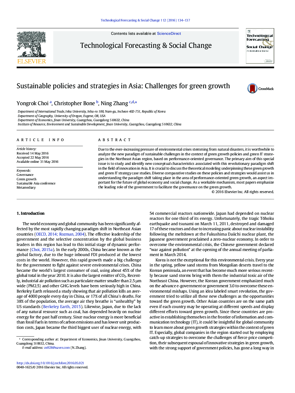 Sustainable policies and strategies in Asia: Challenges for green growth