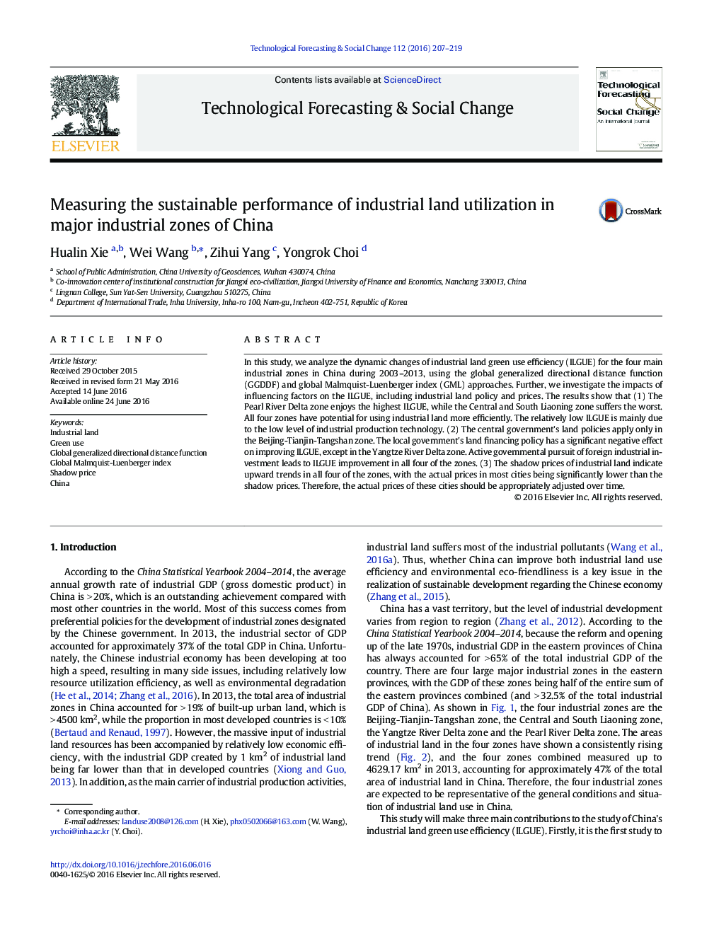 Measuring the sustainable performance of industrial land utilization in major industrial zones of China