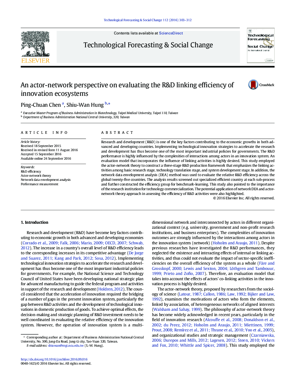An actor-network perspective on evaluating the R&D linking efficiency of innovation ecosystems