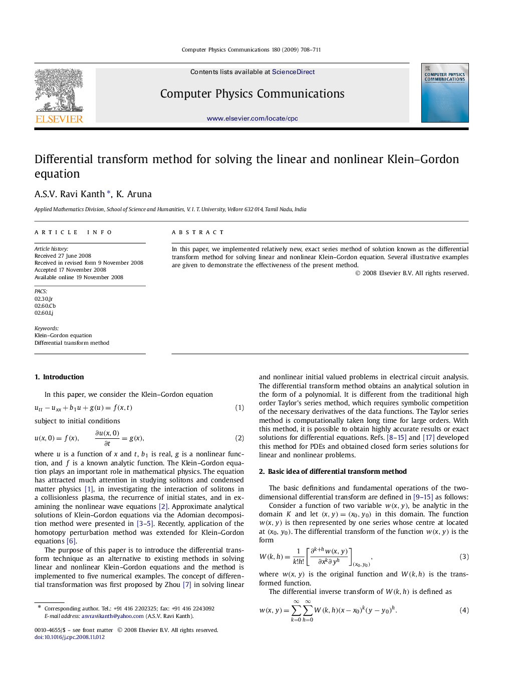 Differential transform method for solving the linear and nonlinear Klein–Gordon equation