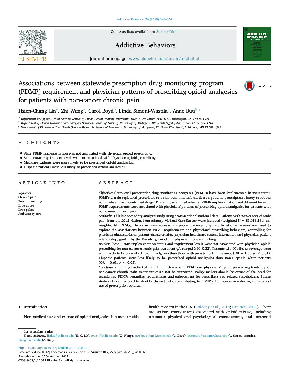 Associations between statewide prescription drug monitoring program (PDMP) requirement and physician patterns of prescribing opioid analgesics for patients with non-cancer chronic pain