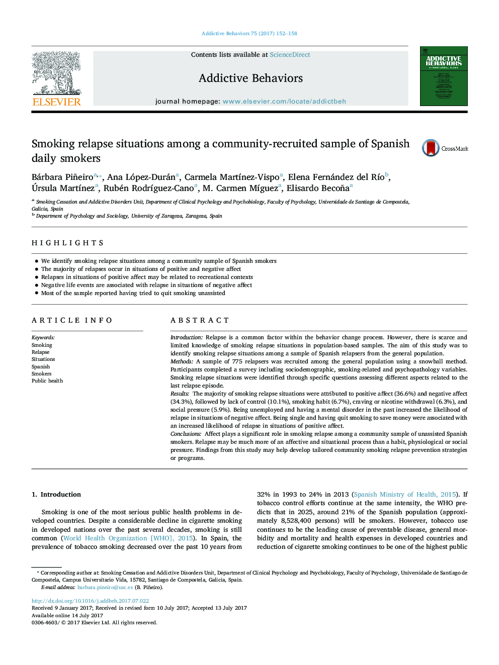 Smoking relapse situations among a community-recruited sample of Spanish daily smokers