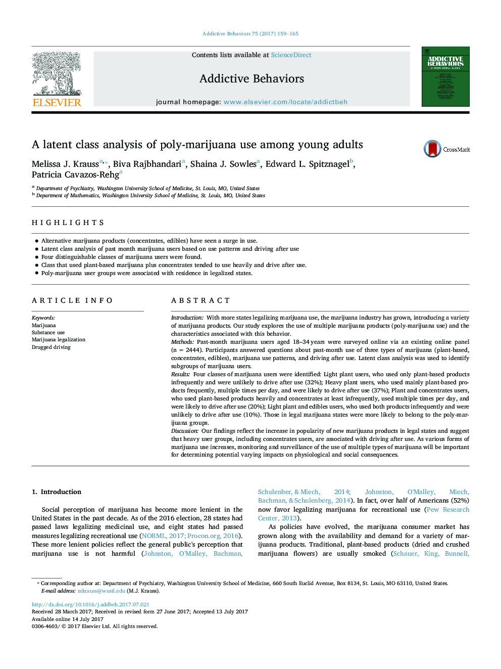 A latent class analysis of poly-marijuana use among young adults