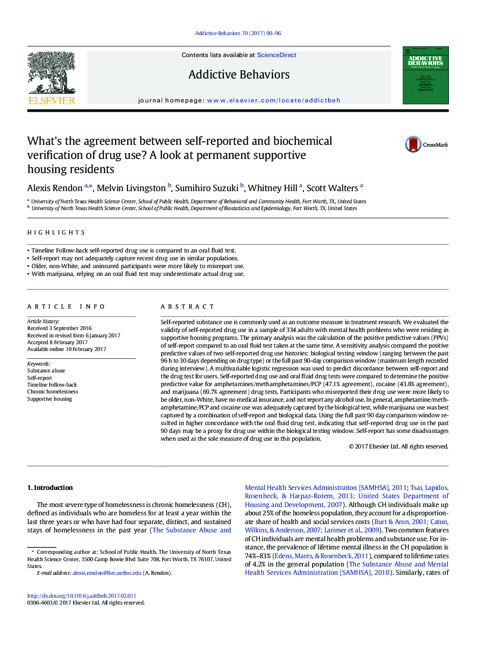 What's the agreement between self-reported and biochemical verification of drug use? A look at permanent supportive housing residents