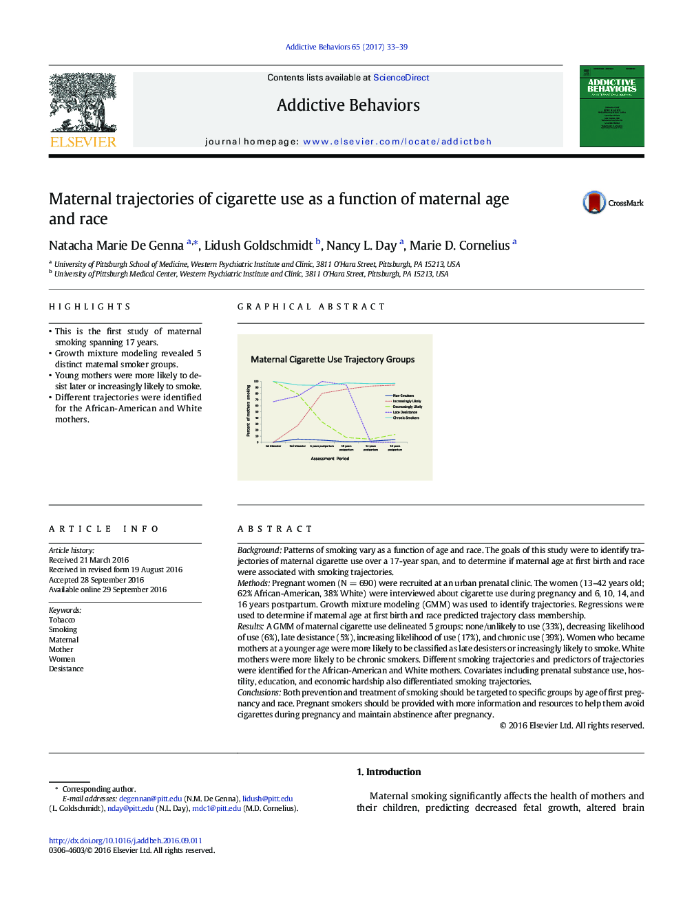 Maternal trajectories of cigarette use as a function of maternal age and race