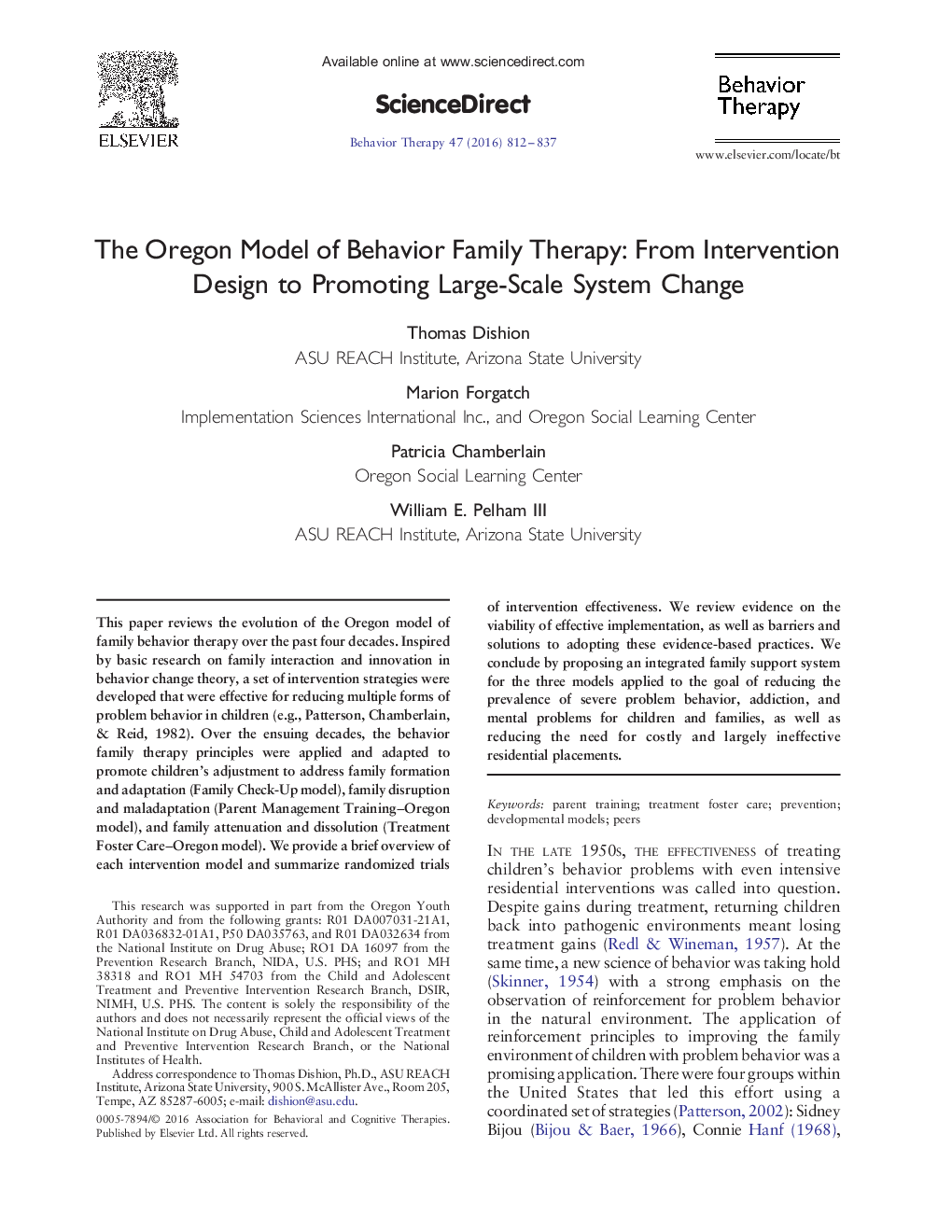 The Oregon Model of Behavior Family Therapy: From Intervention Design to Promoting Large-Scale System Change