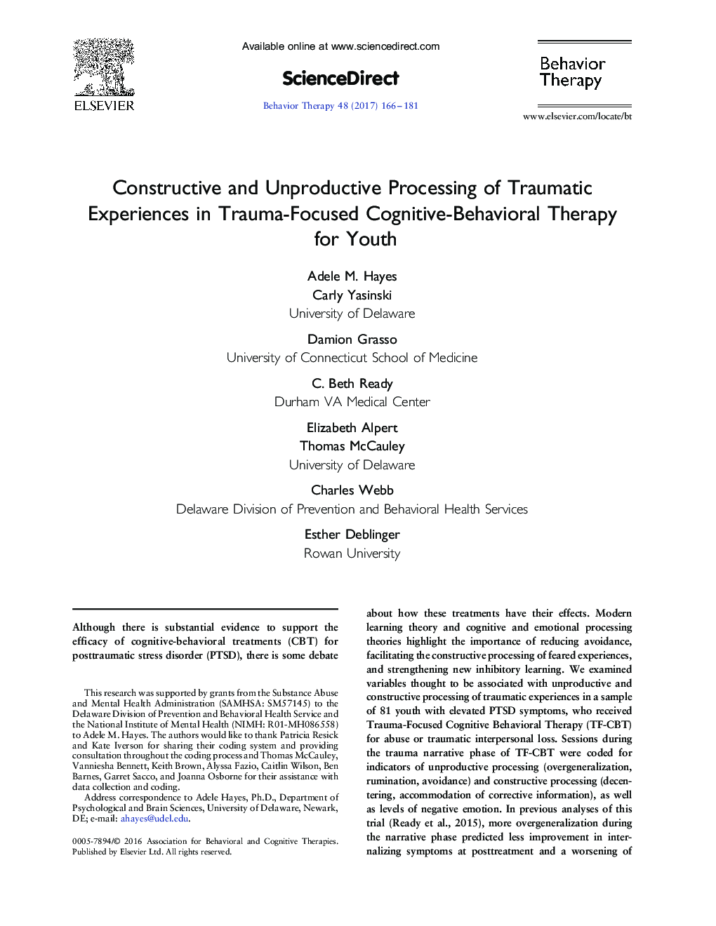 Constructive and Unproductive Processing of Traumatic Experiences in Trauma-Focused Cognitive-Behavioral Therapy for Youth