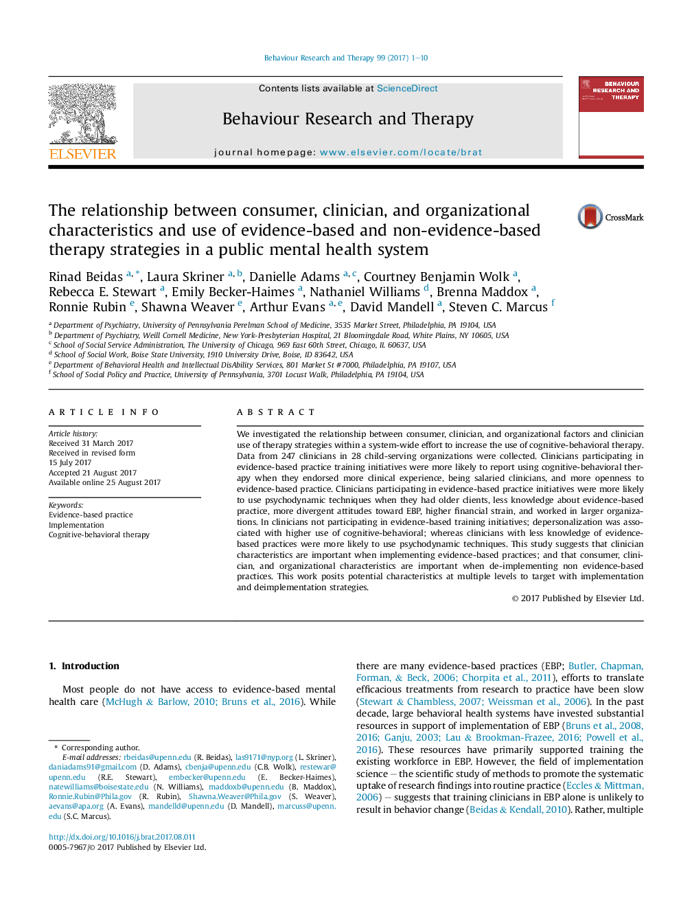 The relationship between consumer, clinician, and organizational characteristics and use of evidence-based and non-evidence-based therapy strategies in a public mental health system