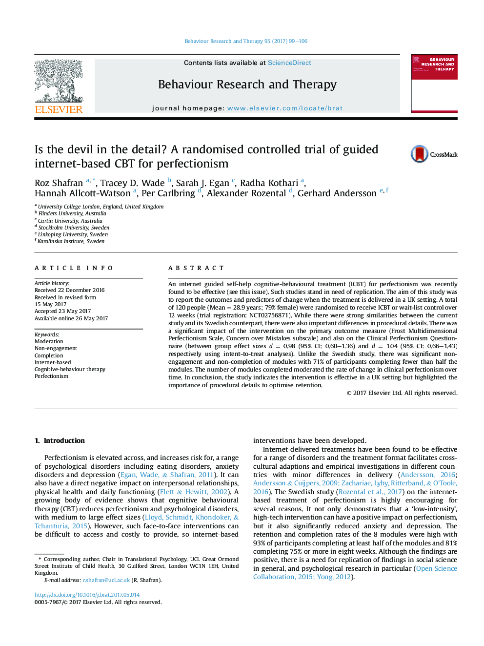 Is the devil in the detail? A randomised controlled trial of guided internet-based CBT for perfectionism