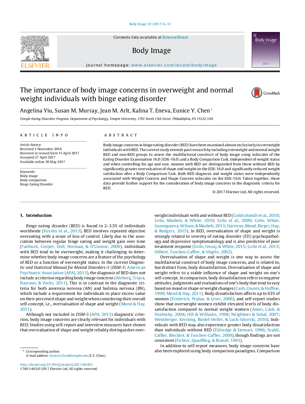 The importance of body image concerns in overweight and normal weight individuals with binge eating disorder